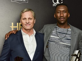 Viggo Mortensen, left, and Mahershala Ali pose in press room at the 22nd Annual Hollywood Film Awards on November 04, 2018 in Beverly Hills, Calif. (Rodin Eckenroth/Getty Images)