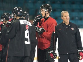 Canada coach Tim Hunter is seen during practice at the Sandman Centre in Kamloops, B.C., Monday, July, 30, 2018.