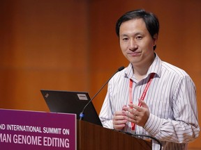 He Jiankui, a Chinese researcher, speaks during the Human Genome Editing Conference in Hong Kong, Wednesday, Nov. 28, 2018. He made his first public comments about his claim to have helped make the world's first gene-edited babies.