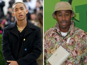 Jaden Smith attends the "Rei Kawakubo/Comme des Garcons: Art Of The In-Between" Costume Institute Gala at Metropolitan Museum of Art on May 1, 2017 in New York City.  (Photo by Dimitrios Kambouris/Getty Images) and Tyler, the Creator attends the premiere of "Dr. Seuss' The Grinch" at Alice Tully Hall on November 3, 2018 in New York City. (Photo by Angela Weiss / AFP)ANGELA WEISS/AFP/Getty Images