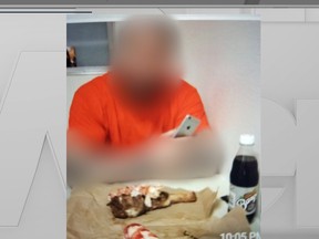 Alleged gang leader facing multiple murder charges is pictured fine dining while in jail awaiting trial. Photo courtesy of CityNews Toronto