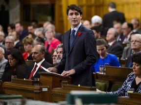 Prime Minister Justin Trudeau delivers a formal apology over the fate of the MS St. Louis and its passengers in the House of Commons on Parliament Hill in Ottawa on Wednesday, Nov. 7, 2018.