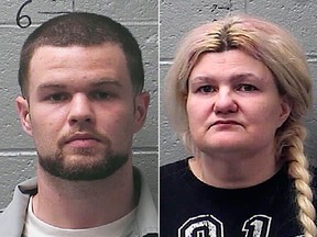 Photos provided by the St. Francois County Sheriff's Department in Farmington, Mo., shows Malissa Ancona, right, and Paul Edward Jinkerson Jr. (St. Francois County Sheriff's Department via AP)