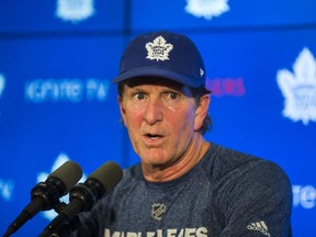 Toronto Maple Leafs head coach Mike Babcock addresses media following a Leafs game day skate at the Scotiabank Arena in Toronto on Monday Oct. 29, 2018. Ernest Doroszuk/Toronto Sun