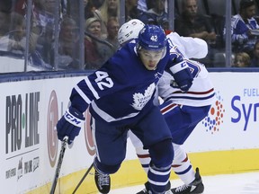 Winger Trevor Moore, a native of California, was called up by the Maple Leafs for their western road trip. (Veronica Henri/Toronto Sun)