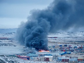 A fire burns at a Northmart store in Iqaluit, Nunavut on Thursday, November 8, 2018.