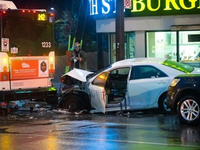 A woman has died after a car hit multiple cars and mounted the sidewalk on Avenue Rd. north of Lawrence Ave. Thursday evening in Toronto.