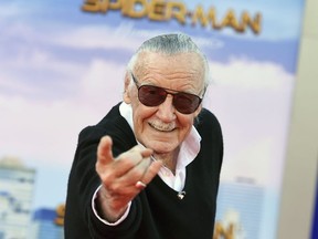 In this June 28, 2017 file photo, Stan Lee arrives at the Los Angeles premiere of "Spider-Man: Homecoming."  A small, private funeral has been held to mourn Marvel Comics mogul Stan Lee, and his company is making more plans to memorialize him.