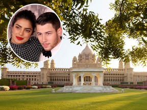 Priyank Chopra and Nick Jonas, inset, have taken over the Umaid Bhawan Palace in Jodhpur, India, ahead of their weekend-long wedding celebrations. (Getty Images file photos)