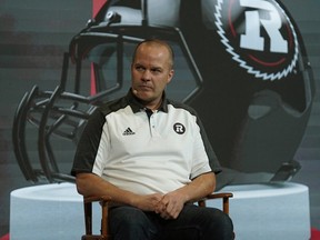 Redblacks head coach Rick Campbell answers questions from the media in Edmonton on Wednesday, Nov. 21, 2018.