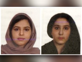 These two undated photos provided by the New York City Police Department (NYPD) show sisters Rotana, left, and Tala Farea, whose fully clothed bodies, bound together with tape and facing each other, were discovered on on the banks of New York City's Hudson River waterfront on Oct. 24, 2018.