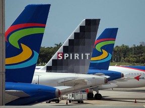 Spirit Airlines Inc. planes sit on the tarmac at the Fort Lauderdale International Airport on June 14, 2010 in Fort Lauderdale, Florida. (Joe Raedle/Getty Images)