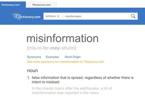 This screen image released by Dictionary.com shows an entry for the word misinformation, which Dictionary.com announced as its 2018 Word of the Year.