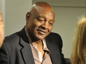 In this May 29, 2013, file photo, former Cleveland Browns wide receiver Reggie Rucker is shown after a news conference, in Cleveland. (AP Photo/David Richard, File)
