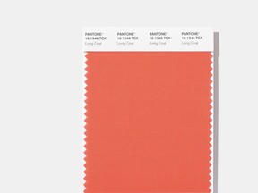 This image released by Pantone Color Institute shows a swatch featuring Living Coral, which Pantone Color Institute has chosen  as its 2019 color of the year. (Pantone Color Institute via AP)