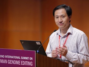 In this Nov. 28, 2018, photo, He Jiankui, a Chinese researcher, speaks during the Human Genome Editing Conference in Hong Kong. He made his first public comments about his claim to have helped make the world's first gene-edited babies.