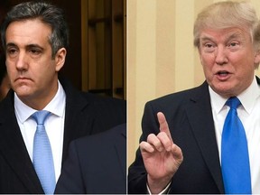 Michael Cohen (L) and U.S. President Donald Trump are seen in this combination shot.