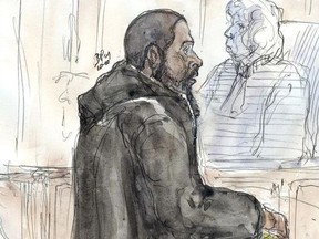 (FILES) This file court sketch dated January 26, 2011 shows French Peter Cherif, 28, arrested in 2004 in Fallujah and suspected of belonging to a ring sending Jihadists to Iraq, on the opening of his trial in Paris. - French jihadist Peter Cherif, close to the Kouachi brothers, the perpetrators of the attack against the Charlie Hebdo satirical newspaper in January 2015, was arrested on December 16, 2018,  in Djibouti, a source close to the case said on December 20, 2018, confirming information from French magazine Marianne.