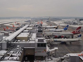 This file photo taken on December 19, 2010 shows Gatwick airport surrounded by snow in West Sussex.