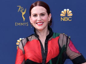 Supporting actress in a comedy series nominee Megan Mullally arrives for the 70th Emmy Awards at the Microsoft Theatre in Los Angeles, California on September 17, 2018. (Photo by VALERIE MACON / AFP)