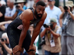 Tyson Gay reacts after the Men's 200 Meter Final during the 2016 U.S. Olympic Track and Field Team Trials at Hayward Field on July 9, 2016 in Eugene, Ore.  (Patrick Smith/Getty Images)