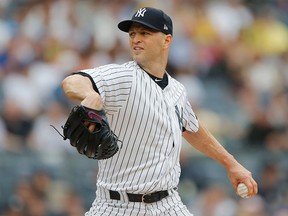 J.A. Happ of the New York Yankees pitches against the Toronto Blue Jays at Yankee Stadium on August 19, 2018. (Jim McIsaac/Getty Images)