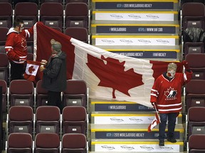 Canada fans arrive early to support their team against Switzerland in an exhibition game in Victoria, B.C., on Wednesday, December 19, 2018. (THE CANADIAN PRESS/Chad Hipolito)