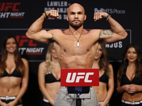 Welterweight Robbie Lawler weighs-in prior to his bout  against Rafael Dos Anjos at the UFC Fight Night headline event in Winnipeg on Friday, December 15, 2017. Lawler was scheduled to fight Ben Askren at UFC 233. (THE CANADIAN PRESS/John Woods)