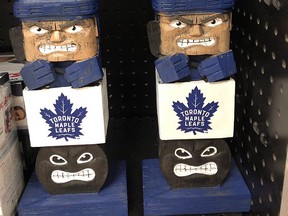 A Toronto Maple Leafs-themed totem pole is shown at a Lawton's drug store in this recent handout photo. (THE CANADIAN PRESS/HO - Rebecca Thomas)
