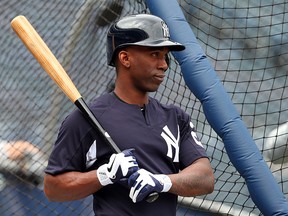 Andrew McCutchen of the New York Yankees waits to take batting practice before a a game against the Detroit Tigers at Yankee Stadium on September 1, 2018 . (Rich Schultz/Getty Images)