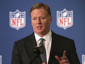 NFL commissioner Roger Goodell speaks during a news conference after the football leagues' meeting in Irving, Texas, Wednesday, Dec. 12, 2018.