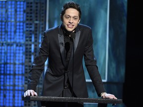 In this March 14, 2015, file photo, Pete Davidson speaks at a Comedy Central Roast at Sony Pictures Studios in Culver City, Calif.