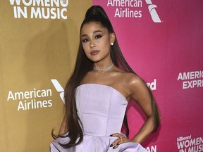 Ariana Grande attends the 13th annual Billboard Women in Music event at Pier 36, in New York on Dec. 6, 2018.
