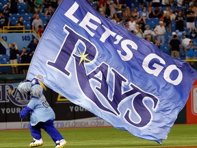 Mascot Raymond of the Tampa Bay Rays gets the crowd fired up just after the game against the Boston Red Sox at Tropicana Field on September 11, 2011 in St. Petersburg. (J. Meric/Getty Images)