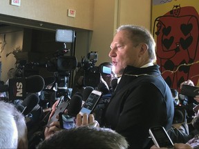 Baseball agent Scott Boras speaks to the media during the Major League Baseball winter meetings in Las Vegas, Wednesday, Dec. 12, 2018. Boras represents Blue Jays starter Aaron Sanchez. (AP Photo/Janie McCauley)