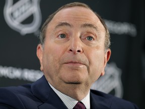 In this Oct. 29, 2018, file photo, National Hockey League commissioner Gary Bettman speaks during a news conference in New York. (AP Photo/Seth Wenig, File)