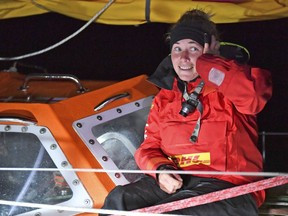 British yachtswoman Susie Goodall sailing her Rustler 36 yacht DHL STARLIGHT on arrival at Hobart, Australia, Oct. 30, 2018, arriving in 4th place in the 2018 Golden Globe Race.