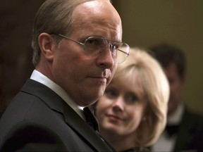 This image released by Annapurna Pictures shows Christian Bale as Dick Cheney, left, and Amy Adams as Lynne Cheney in a scene from "Vice."  (Matt Kennedy/Annapurna Pictures via AP)
