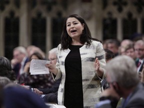 Minister of Status of Women Maryam Monsef speaks during question period in the House of Commons on Parliament Hill in Ottawa on June 14, 2018. Status of Women Minister Maryam Monsef has announced $50 million for programs across Canada that support survivors of gender-based violence, saying more people than ever are coming forward to seek support and tell their stories.