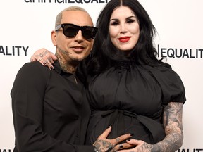Tattoo artist Kat Von D and husband Rafael Reyes arrive at the Animal Equality's Inspiring Global Action Los Angeles Gala at The Beverly Hilton Hotel on October 27, 2018 in Beverly Hills, California. (Photo by Gregg DeGuire/Getty Images)