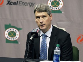 In this May 10, 2016, file photo, Minnesota Wild general manager Chuck Fletcher speaks at a news conference in St. Paul, Minn.