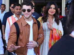 U.S. musician Nick Jonas and  Indian actress Priyanka Chopra arrive in Jodhpur in the western Indian state of Rajasthan on Nov. 29, 2018.