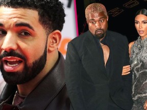 Drake, Kanye West and Kim Kardashian. (RadarOnline)
