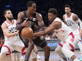 Toronto Raptors guard Kyle Lowry (front right) has attempted 23 shots and made just four over the past three games.