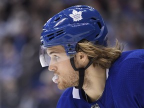 Toronto Maple Leafs William Nylander eyes the action against the Detroit Red Wings during second period NHL action in Toronto, Thursday, Dec.6, 2018. (Nathan Danette/The Canadian Press)