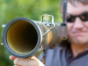 File photo of a man holding a rocket launcher.