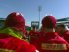 Canadian rugby players sporting ice-covered toques during halftime on Saturday in Dubai.