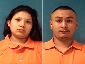 Booking photos provided by McKinley County Adult Detention Center show Shayanne Nelson and her boyfriend Tyrell Bitsilly. (McKinley County Adult Detention Center photos via AP)