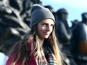 Lindsay Shepherd speaks during a rally in support of freedom of expression at Wilfrid Laurier University in Waterloo, Ont. on Friday Nov. 24, 2017.