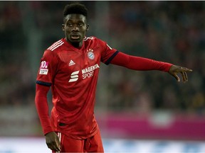 Alphonso Davies of Bayern gestures during the Telekom Cup 2019 Final between FC Bayern Muenchen and Borussia Moenchengladbach at Merkur Spiel-Arena on January 13, 2019 in Duesseldorf, Germany.